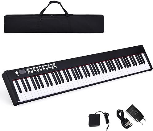 COSTWAY Pianoforte Digitale 88 Tasti, Tastiera Elettronica con Custodia Borsa, Pianola Elettronica con 128 Ritmi e Toni, MIDI e Funzione di APP Bluetooth, per Principianti (Nero)