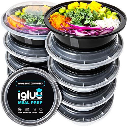 Igluu Meal Prep Boxen, rund (30er-Pack) 1 Fach – 828ml | Wiederverwendbar, stapelbar, geeignet für Mikrowelle, Gefrierfach und Spülmaschine – mit Deckel – aus BPA-freiem Kunststoff