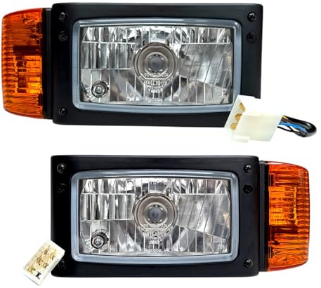 MelTruck H4 Hauptscheinwerfer 12V mit AMP Stecker | Fern-/Abblendlicht, Positionslicht, Blinker | IP55 E20 | Für Baumaschinen, Bagger, Radlader, Traktoren, Merlo, JCB, Manitou