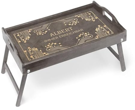 Maverton Betttablett mit Gravur - personalisiert - Sofatisch mit Griffen - klappbar - erhöhter Rand - Geburtstagsgeschenk für Männer - Einzugsgeschenke - Grau - erreichbar