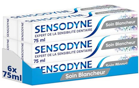 Sensodyne Dentifricio sbiancante cura bianchezza, protezione completa 24 ore contro la sensibilità dentale con azione bianchezza, confezione da 6 x 75 ml