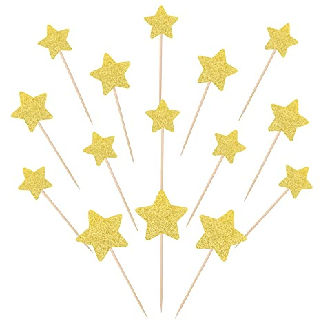 30 PCS Star Cupcake Toppers Glitter Assembled Twinkle Star Cupcake Picks Wedding Engagement Bridal Shower Birthday Party Cake Decorations Supplies Mixed Size Gold