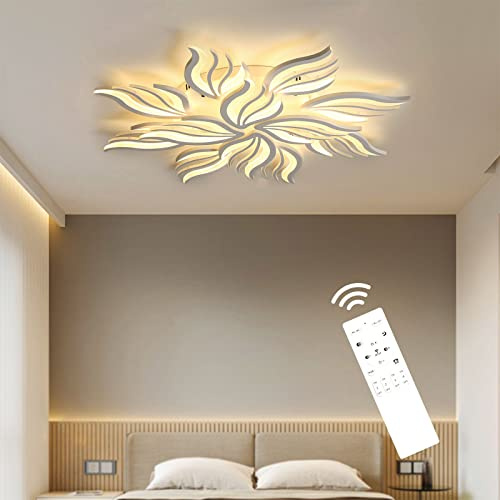Lihaian Moderne LED Deckenleuchte Dimmbar - 115W Wohnzimmerlampe Deckenlampe Schlafzimmer mit Fernbedienung Lichtfarbe Helligkeit Farbwechsel - Weiß Deckenbeleuchtung Lampe Dimming Innenbeleuchtung