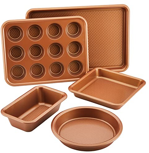 Ayesha Curry Kitchenware 48518 Backformen-Set mit Antihaftbeschichtung, inkl. Backblech, Kastenform, Muffinform und Kuchenformen, Stahl, Kupfer