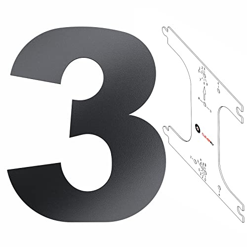 Cleverry Hausnummer, 20cm hohe anthrazit RAL 7016 pulverbeschichtete Zahlen aus Metall, Hausnummerntafel inkl. PVC-Schablone - massive Stahlplatte - einfaches montieren der Metallzahlen - Ziffer 3