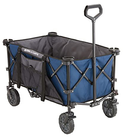 Gorilla Carts 7 Kubikfuß Faltbarer Festivalwagen, XXL All-Terrain Utility Campingwagen mit übergroßem Bett und Getränkehaltern, 185L, Blau | Zusammenklappbarer Mehrzweckwagen für Strandausflüge, Camping, Heckklappe und Jugendsport, zusammenklappbar zur Aufbewahrung
