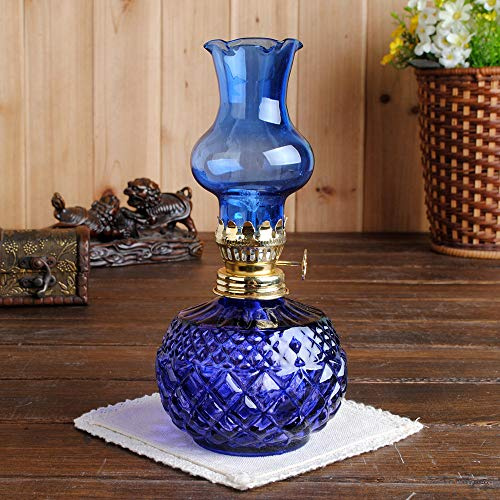BOSUGE, 20Cm Glass Kerosene Lamp Oil Lamp, Clear Kerosene Oil Lamp Lantern, Classic Retro Home Decoration Lamp Wfestival Decoration, Oil Lamp Emergency Lighting for Indoor Outdoor (Blue)/Blue (Color