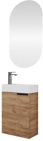 Planetmöbel Mueble bajo Lavabo con Espejo Mueble de baño Set 40 cm para baño y Aseo de Invitados Roble Dorado