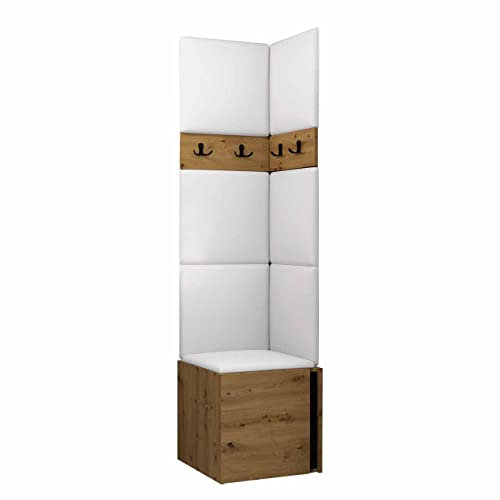 Mirjan24 Garderoben-Set Monati XXI, Schuhschrank mit 3 Fächer, Kleiderhakenbrett, Gepolstertes Paneel/Wandpaneel, 4 Doppelhaken, Flurgarderobe (Eiche Artisan/Schwarz, Soft 017)