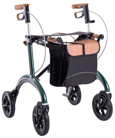 Saljol Carbon Rollator, 5,6 kg Leichtgewichtrollator mit Sitz, Tasche, faltbare Outdoor-Gehhilfe, Sitzhöhe 62 cm, Grün (Vorgängermodell)