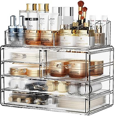 ZHIAI Stackable Storage Drawers, Acrylic Bathroom Counter Organizer Clear Makeup Organizers for Vanity, Kitchen Cabinets, Bathroom, Undersink, Home Organization and Storage (2Top 3 Drawers,)