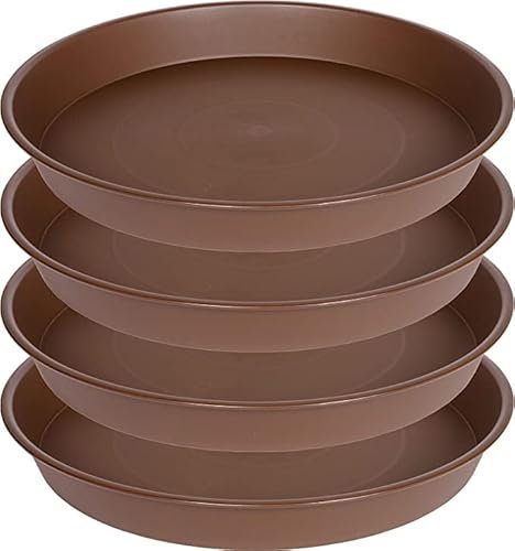 Bleuhome 4 Stück 40,6 cm Pflanzen-Untersetzer, robuste runde Pflanzschalen für Töpfe, Vogeltränke, Kunststoff-Pflanzen-Wasserschale, Blumenpflanzen-Untersetzer für drinnen (40,6 cm, Schokolade)