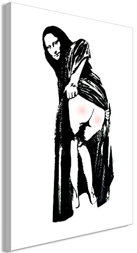 murando - Akustikbild Banksy Mona Lisa Bum's Bilder Akustikschaum Hochleistungsschallabsorber Schallschutz Leinwand 1 tlg Wandbild Raumakustik Schalldämmung schwarz weiß h-C-0097-b-a