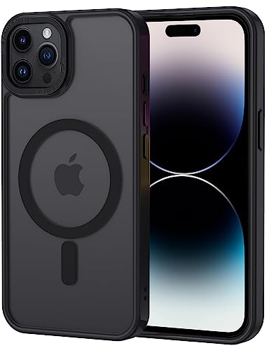 XTCASE Cover Magnetica per iPhone 15 Pro Max Traslucida Opaca, Nero | Custodia [Compatibile con MagSafe] TPU Bumper Antiurto Resistente ai Graffi Anti-impronte Ultra Sottile Protettiva Case