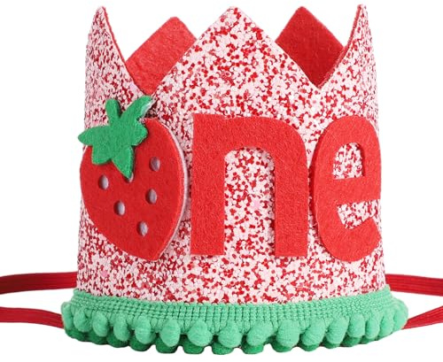 1. Geburtstag Krone Erdbeerkrone für Mädchen Babys, Niedlich Erdbeer Krone zum Ersten Geburtstag Erdbeerdekorationen zum 1. Geburtstag (Rosa Serie)