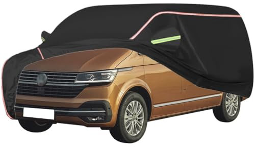 WOLWES Autoabdeckung Geeignet Für VW Caravelle T3/T4/T5/T6 MPV,Schneesicher,wasserdichte,Wind-,Regen- Und UV-beständige Autoabdeckung Aus Oxford-Gewebe,Mit Seitentür-Reißverschluss (Color : Black, S