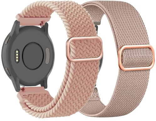 TUCOMO 2-pack flätade stretchiga klockarmband i nylon, kompatibla med Garmin Vivoactive 4S/Venu 2S/Venu 3S/Vivomove 3S, elastiska tygarmband med 18 mm ögla för Garmin Forerunner 255S/Forerunner 265S,