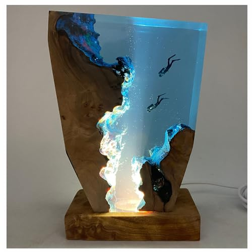 Zeetan Handgefertigte LED-Ozean-Taucher-Lichter, Epoxidharz, USB-Nachttischlampe, Schreibtisch-Kunst-Ornamente, Geschenk für Büro, Schlafzimmer, Weihnachten, Ostern, 20,3 x 12,7 cm