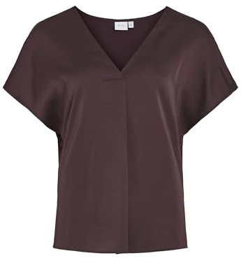 Vila Chemisier Viellette à col en V S/S satiné Top Noos à Manches Courtes, Prune, 38