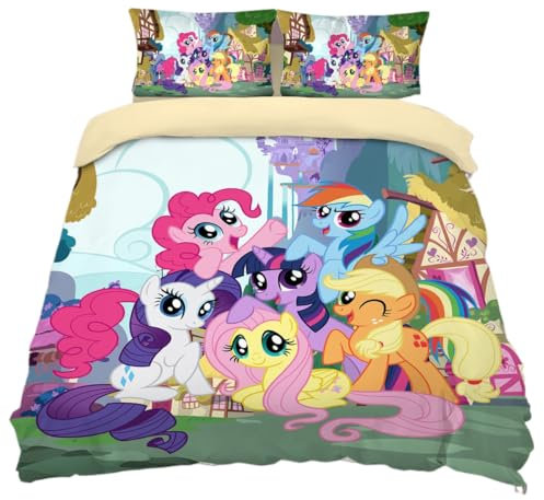 Bunte Small Pferde Bettwäsche135x200cm, Einhorn Mädchen Bettbezug-Set 2-teilig Mit 1 Kissenbezug 80x80cm Und Reißverschluss (A2,135x200 cm + 80x80 cm)