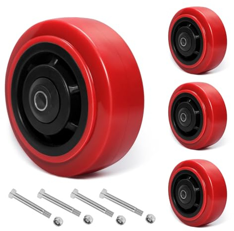 ZDNEY 5 Inch Polyurethane Caster Wheels- Polyurethane on Polyolefin Core Wheel with Double Roller Bearing, Casters Set of 4 Heavy Duty with 4000 lbs Capacity, Use for Handling, Industrial Trolleys