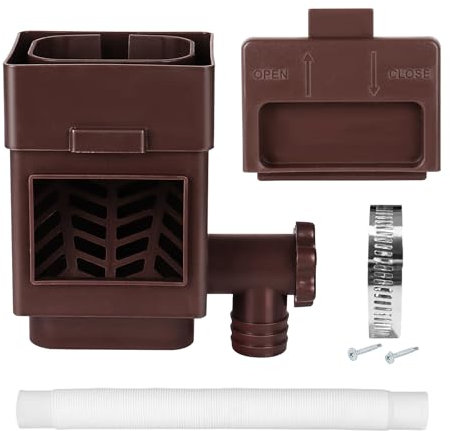 Regenwassersammler,Regensammler für Fallrohre,Downspout Diverter mit Verstellbarem Ventil und Filter,Regenrinnen Ablauf Verbinder Umstellungsset Umleiten Wasser passend für Dachrinnen (Braun)