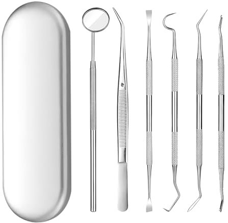Scettar 6 Piezas Kit de Dentista Para Eliminar el Sarro, Dental Cuidado Kit con estuche, Diente Relleno Reparación Juego Acero Inoxidable Para Hombres, Mujeres, Niños y Mascota