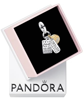 PANDORA Dreifach-Anhänger Charme 763436C01 Freundschaft | Sterlingsilber, 14 Karat Vergoldung und Zirkonia, kompatibel mit PANDORA Moments & ME, Schmuck für Damen, mit Geschenkbox