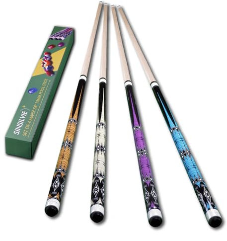 Sinsilvie 58 Pool Queue with 13mm Tip,19 20 oz Billiard Cue,Schwarz oder Weiß，1/2 Maple Queue Sticks Pool Cue,Billard Queue für Männer und Frauen. (Set of 4)