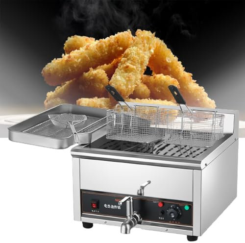 LFfwynog Freidora Comercial, freidoras eléctricas con cestas freidora de Aceite de Escritorio de Acero Inoxidable Espesado,18L
