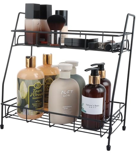ASelected 2 Tier Spice Racks Organiser Free Standing for Kitchen Counter,Bathroom Organizer Storage Rack Cosmetic Organizer Rack, Black