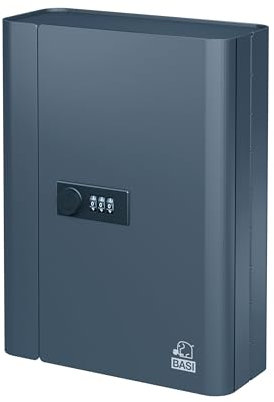 BASI | Schlüsselkasten mit Zahlencode | Erhältlich in 3 Größen 20/28 / 48 Haken | Schlüsselschrank mit Zahlenkombination 3-stellig frei einstellbar | Schlüsselkassette Anthrazit matt