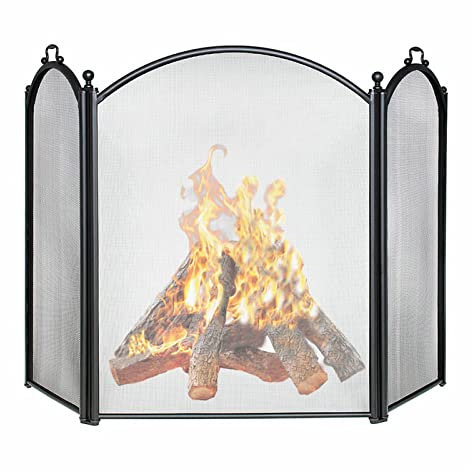 Kaminschutzgitter für Kamin, schwarzer Schutz für Feuerstelle, Gas- und Holzkamine, offenes Feuer im Innen- und Außenbereich, für Haustiere (3 Platten/A)