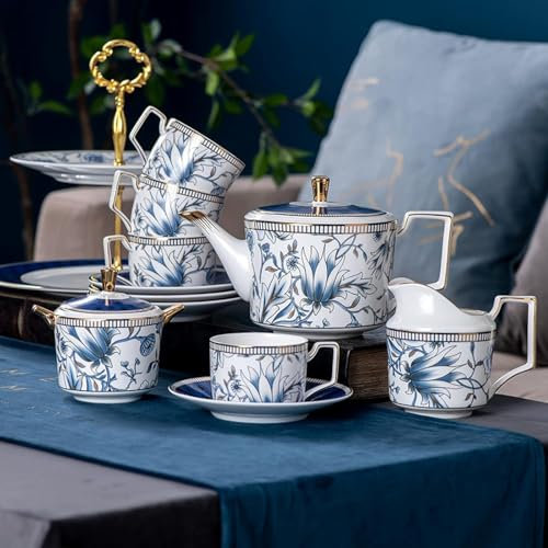 Élégant service à thé 11 pièces en porcelaine anglaise pour adultes avec tasse à thé et soucoupe avec service à thé de mariage en porcelaine et céramique pour les amateurs de thé