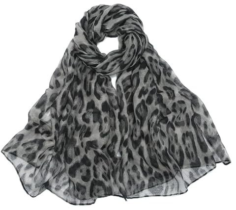 Schals Tücher Halstuch Scarf Sonnenschutz-Voile, Dünner Damenschal, Sommerschal Für Mädchen, Klassischer Leopardenmuster, Schals, Weich, Foulard Aus Viskose, Für Damen, Wickelschals, Grau