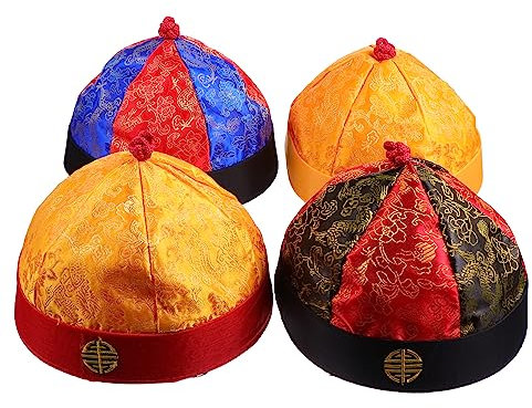 BESTYASH Lot De 4 Chapeaux De Cosplay Vintage En Tissu Brocart Avec Tresses Pour Adultes Taille 9, Accessoires Déguisement Style Chinois Ancien Pour Théâtre Et Fête