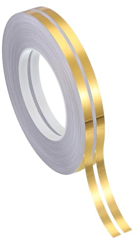 PATIKIL Ruban Adhésif en Film Polyester Métallisé 8mm x 50 Mètres, 2 Pack Ruban Décoratif Métallisé Doré Brossé Ruban Miroir Adhésif pour Détails Mur Accent Arts Graphiques Bateau Murs