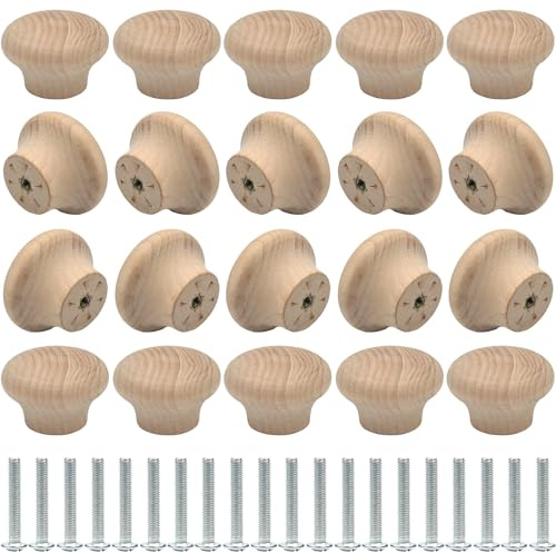 Roellgs20PCS Wooden Knob, 38MM Round Vintage Drawer Knob, Wooden Handle, Kitchen Cabinet Door Drawer Handle, Wardrobe Furniture Screw Door Handle (38mm)