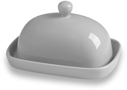 Sweejar Home Ceramic Butter Dish with Lid for Countertop,Porcelain Butter Keeper with Knob Handle,Butter Container for East/West Coast Butter, 7.3*4.1 inches (Gray)