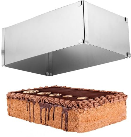 KITDAHOM Cornice per Torte - Stampo Regolabile 28-53 x 18-32 x 10 cm - Acciaio Inox - con Divisorio, per Cottura Uniforme e Torte a Strati - Ideale per Dolci e Dessert (Argento)