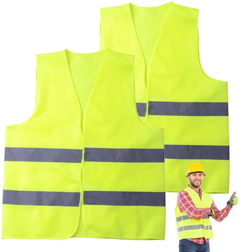 2Pcs Hi Vis Vests, High Visibility Safety Vest Reflective Yellow, Adjustable Universal Size for Adults & teenager - Construction, Running, Road Cycling, Traffic Work (yellow)