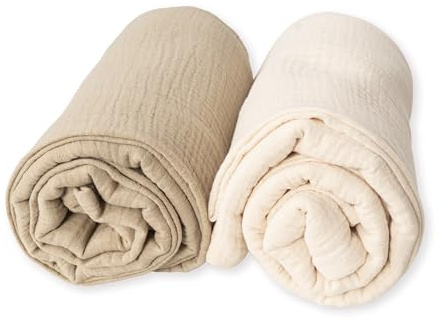 2 Stück Musselin für Babys, 120 x 120 cm, Decke, Wickeltuch, Bambus, Baumwolle, für Neugeborene, natürliche Fasern, superweich, hypoallergen, 100% umweltfreundlich (Sand/Beige)