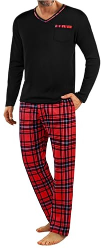 Demegimi Ensemble de Pyjama Homme Long Coton Manches Longues Vêtements de Nuit Confortables pour l’Automne et l’Hiver