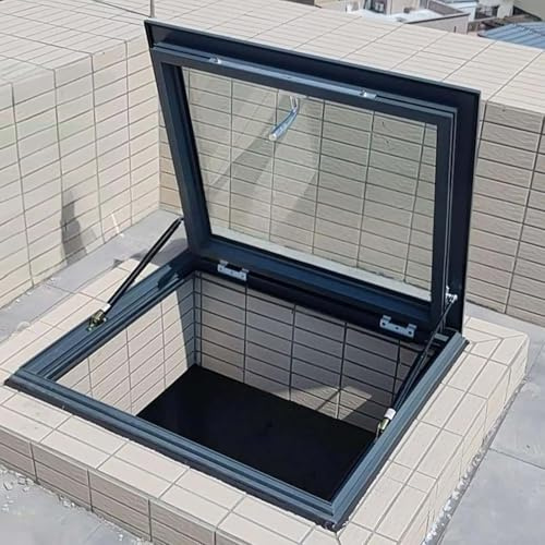 Skylight Fenêtre de toit pour toits plats/inclinés – Cadre en alliage d'aluminium, verre trempé, excellente ventilation, isolation UV et acoustique, idéale pour sous-sol/grenier/abri de jardin (66 x