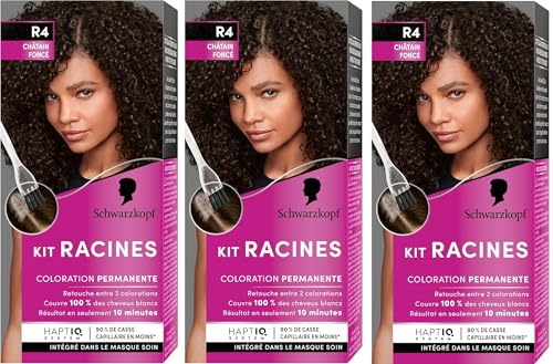 Schwarzkopf - Lot de 3 Kit Racines - Coloration Racines Cheveux Permanente - Enrichie d’une huile nourrissante - Couverture Cheveux Blancs - Retouche entre 2 Colorations - Châtain Foncé R4