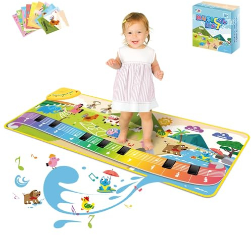 FOKI Toddler Toys Floor Piano Mat with 61 Animal Music Sounds, Baby Kid Sensory Educational Dancing Musical Keyboard Carpet Toy, Record Playback, for 1 to 5 Years Old Boy and Girl