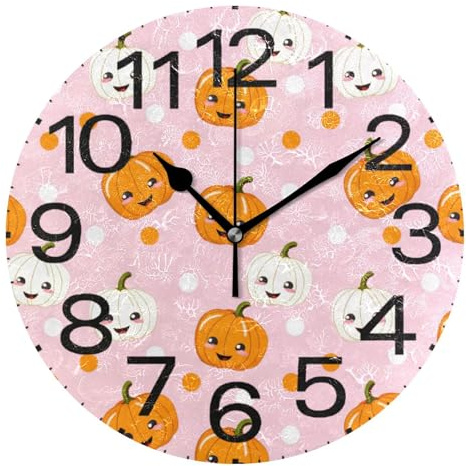 Kutsu Scale Pumpkins Wall Clock Silent Non Ticking, Battery Operated Round Clock 10 Inch for Home Bedroom Living Room Kitchen Office School Classroom, Black