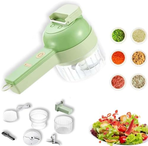 Ease Electric Chopper, 4 in 1 Electric Vegetable Chopper, Fruit Slicer, Mini Garlic chopper, Multi-Functional Portable Electric Vegetable Cutter Set, Handheld Vegie Cutter for Kitchen Cooking