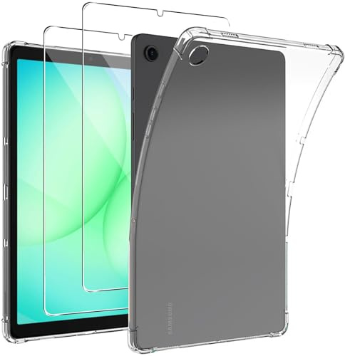 KUSINHOKA Hülle für Samsung Galaxy Tab A11 8.7 Zoll + [2 Stück] Schutzfolie, Ultradünn [Stoßfest] [Anti-Kratzen] Weich Silikon Shock-Absorption Case Schutzhülle, Transparente
