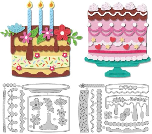 DELORIGIN Birthday Cake Die Cuts Metal Cutting Dies Card Making Cutting Stencils Template for DIY Embossing Scrapbooking Craft Paper Photo Album Greeting Card Gift Invitation Decorative